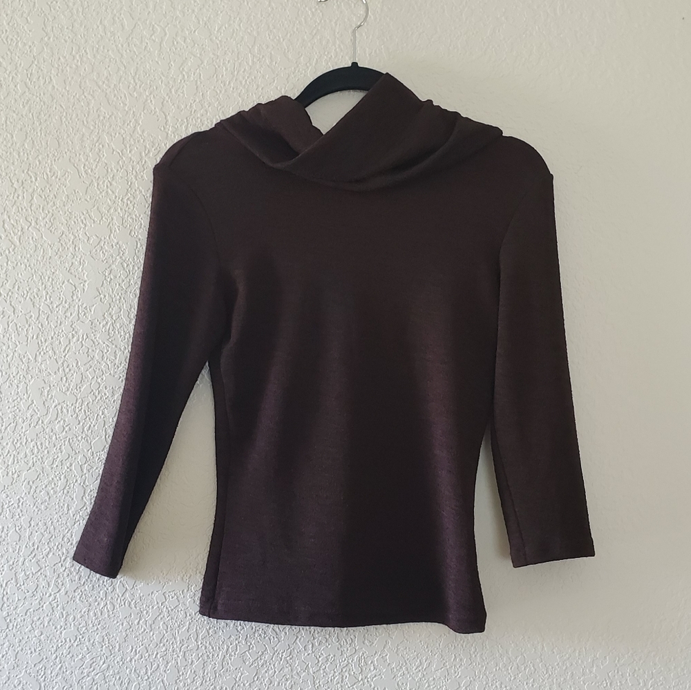 3/4 Sleeve Blouse Cowl Neckline Brown